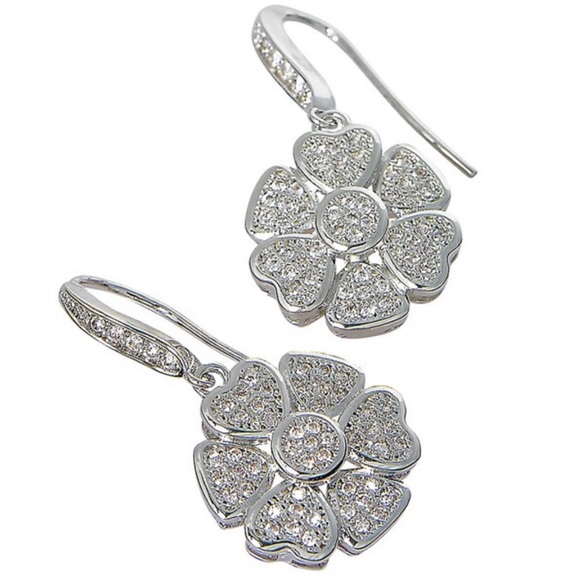 Cubic Zirconia Brilliant Pavé Flower Earrings,NWT-Boutique - Picture 7 of 9